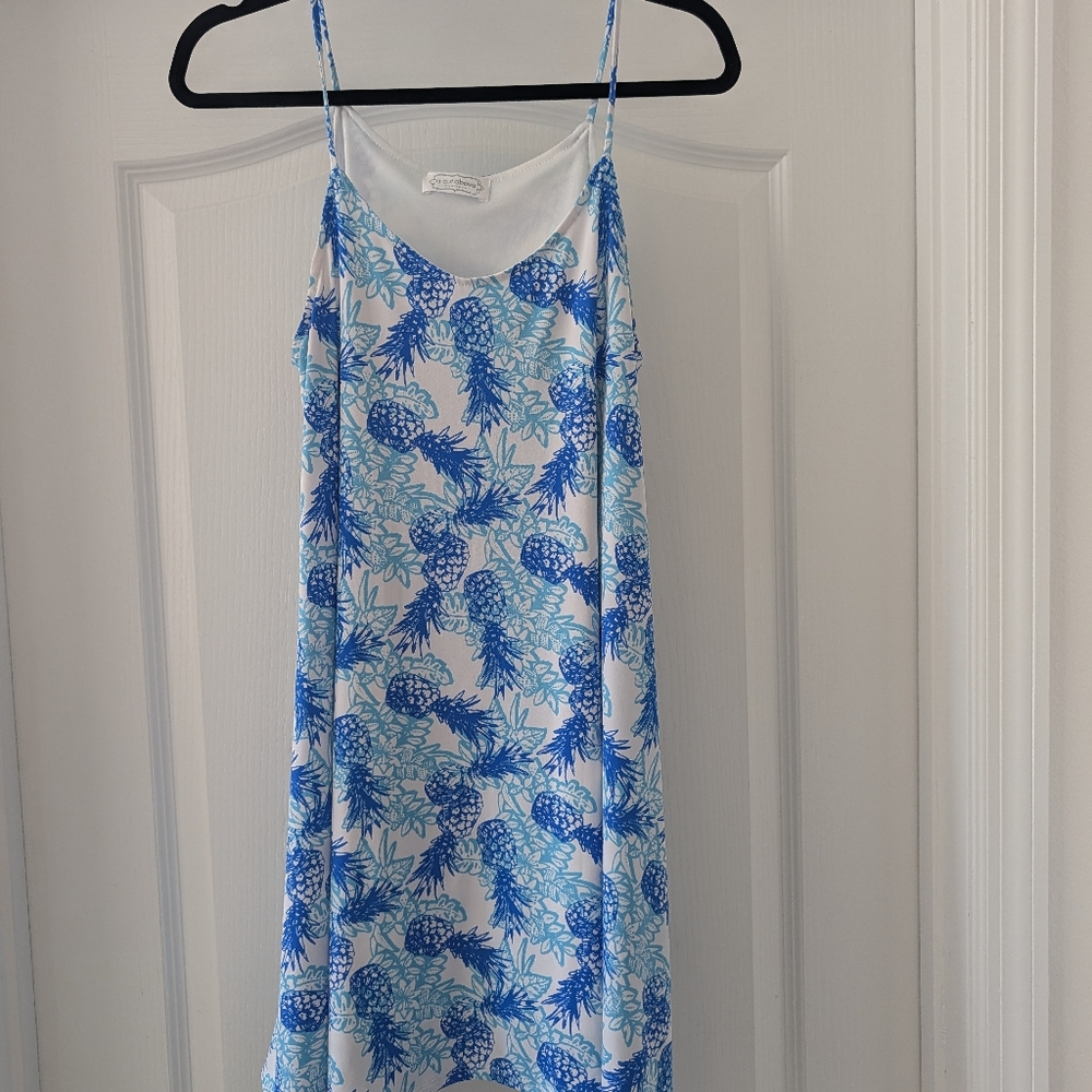 Women's Blue Pineapple Print Slip Dress